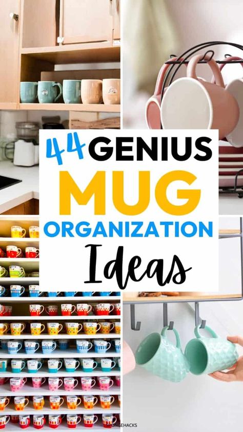 44 Genius Mug Organization Ideas You Have to Check Out - Sponge Hacks Mug Cupboard Organization, Coffee Mugs Storage Ideas, Organizing Mugs In Cabinet, Kitchen Mugs Organization, How To Organize Mugs In Cabinet, Coffee Mug Storage Ideas Cabinets, Mug Storage Ideas Cupboards, Organizing Coffee Mugs, Kitchen Cups Organization