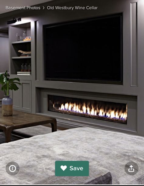 Tv Offset Fireplace, Electric Fireplace Design With Tv, 77 Inch Tv Over Fireplace, Giant Tv Wall, Low Mounted Tv Over Fireplace, Big Tv In Living Room, Big Tv Above Fireplace, Under Tv Fireplace, Electric Fireplace Under Tv