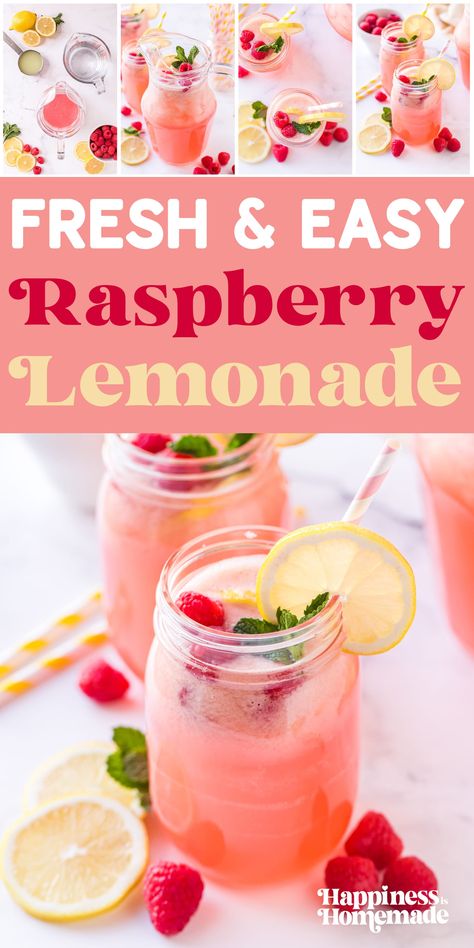 This refreshing homemade raspberry lemonade is perfect for hot summer days! Once you try our fresh raspberry lemonade recipe, you'll never go back to store-bought! Rasberry Lemonade, Raspberry Lemonade Recipe, Raspberry Drink, Flavored Lemonade, Mango Lemonade, Homemade Lemonade Recipes, Peach Lemonade, Drink Recipes Nonalcoholic, Raspberry Recipes