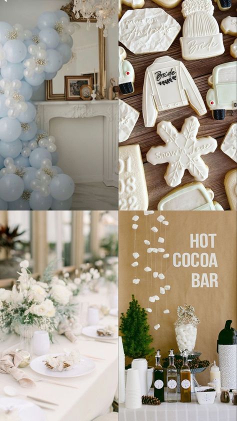 Winter Bridal Brunch Ideas, Christmas Bridal Brunch Ideas, Bridal Shower Theme Ideas Winter, Snow In Love Bridal Shower Cookies, December Bachelorette Party Ideas, Snow Bridal Shower Ideas, Snowflake Bridal Shower Ideas, Bridal Shower Themes December, Minnesota Bachelorette Party