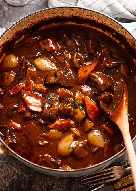 Ribeye Beef Stew, Fresh Beef Recipes, Beef Stock Recipes Dishes, Beef Bourguignon Dutch Oven, Lamb Bourguignon, Recipe Tin Eats Recipes, Best Stew Recipes Ever, Stew Recipes Beef, Recipetineats Recipes