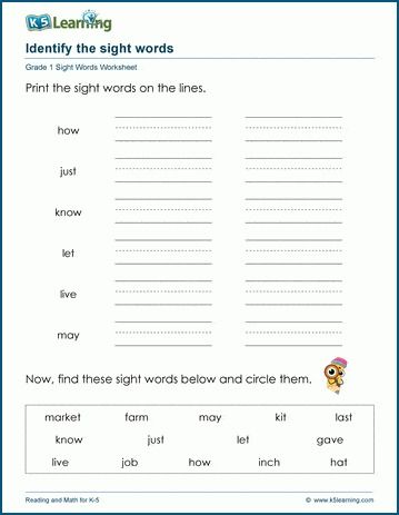 Identifying sight words worksheets | K5 Learning Nouns Verbs Adjectives Adverbs, Kindergarten Vocabulary, Nouns Verbs Adjectives, Cursive Writing Worksheets, Cursive Words, Sight Word Sentences, Comprehension Exercises, Multiple Meaning Words, Kindergarten Reading Worksheets