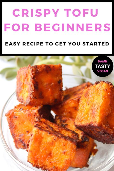 How to cook crispy tofu for beginners. Easy tofu recipe to get you started cooking with tofu. Quick, easy, healthy and delicious tofu recipe. High protein and easy to make. Easy crispy buffalo tofu recipe. Tofu is ready to go into a Thai curry, a buffalo tofu wrap, on top of a salad or in a buddha bowl. How to start cooking without meat. #vegan #vegetarian #buffalotofu #tofu #easyrecipe #cripsytofu www.DamnTastyVegan.com Tofu For Beginners, Pressing Tofu, Firm Tofu Recipes, Ways To Cook Tofu, Tofu Seasoning, Cook Tofu, Tofu Recipes Healthy, Tofu Recipes Easy, Cooking Tofu