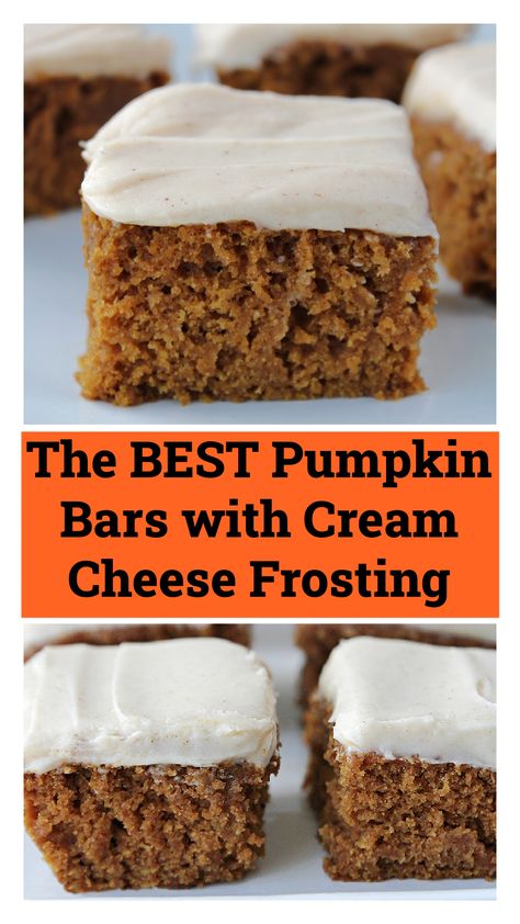 Best Pumpkin Bars, Pumpkin Cream Cheese Bars, Easy Pumpkin Bars, Pumpkin Bars With Cream Cheese, Bars With Cream Cheese Frosting, Bars With Cream Cheese, Pumpkin Squares, Cream Cheese Bars, Cream Cheese Frosting Recipe