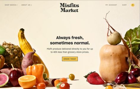 Misfits Market - Fonts In Use Misfits Market, Market Font, Prevent Food Waste, Online Grocery Store, Swedish Recipes, Organic Produce, Marketing Website, Website Inspiration, Food Market