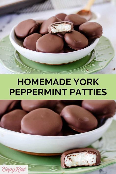 Homemade York Peppermint Patties are a delightful minty treat. Get the easy recipe to make soft, buttery mints covered in chocolate. A great DIY Christmas gift and perfect for anyone who enjoys chocolate and peppermint. The best peppermint patty candy to make and share with family and friends. York Patty Recipes, Peppermint Patties Recipe York, Homemade York Peppermint Patties, Diy Peppermint Patties, Easy Recipes To Make When Bored, Homemade Andes Mints, Easy Christmas Candies And Treats, Homemade Candies For Christmas, Peppermint Patties Recipe Easy