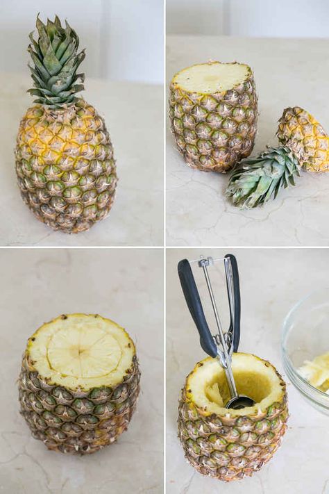 Make a pineapple cup with a knife and an ice cream scoop. | 21 Epic Ways To Drink Out Of Fruits Pineapple Mojito, Pineapple Cup, Pineapple Cocktail, Pineapple Drinks, Brown Spots Removal, Pineapple Upside, Pineapple Upside Down Cake, Pineapple Upside Down, Upside Down Cake