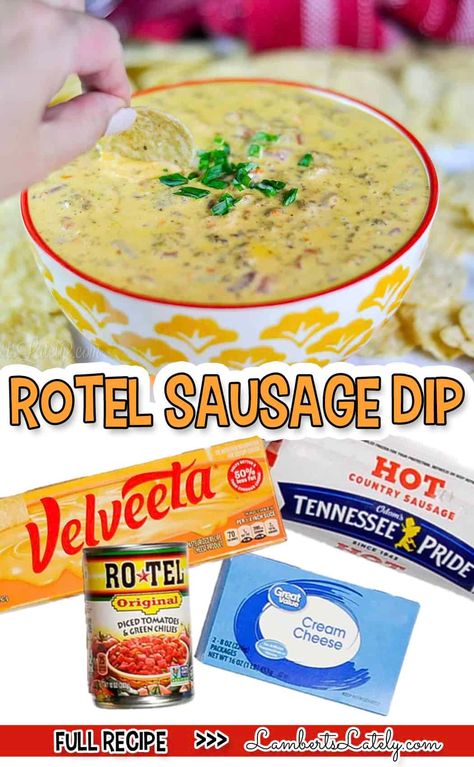 Rotel Sausage Dip uses Velveeta cheese, Rotel tomatoes, cream cheese, and hot breakfast sausage for an irresistible queso appetizer. Make in the Instant Pot, Crock Pot, or microwave! Velveeta Sausage Dip, Rotel Dip Crockpot, Rotel Sausage Dip, Queso Appetizers, Rotel Dip With Sausage, Sausage Queso Dip, Queso Dip Velveeta, Sausage Cream Cheese Dip, Velveeta Cheese Dip