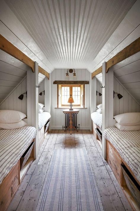 Keith Mcnally, Small Cottage Designs, Bella Porch, Attic Bedroom Designs, Bunk Rooms, Best Tiny House, Attic Bedrooms, Attic Renovation, Attic Remodel