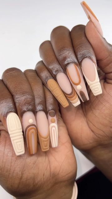 Textured Fall Nails, Nail Art Freestyle, Africa Inspired Nails, Afrocentric Nail Designs, Abstract Winter Nails, Afro Nail Art, Abstract Nails Design, Fall Freestyle Nails, Afrocentric Nails