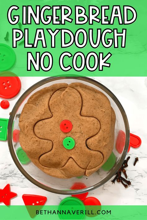 Gingerbread Playdough No Cook Recipe to Get in the Holiday Spirit 3 Preschool Christmas Food Activities, Gingerbread Playdoh Recipe, Taste Safe Gingerbread Play Dough, No Cook Homemade Playdough, Easy Playdoh Recipe No Cook, Preschool Cooking Projects, Edible Dough For Kids, Easy No Bake Playdough Recipe, Baking For Preschoolers