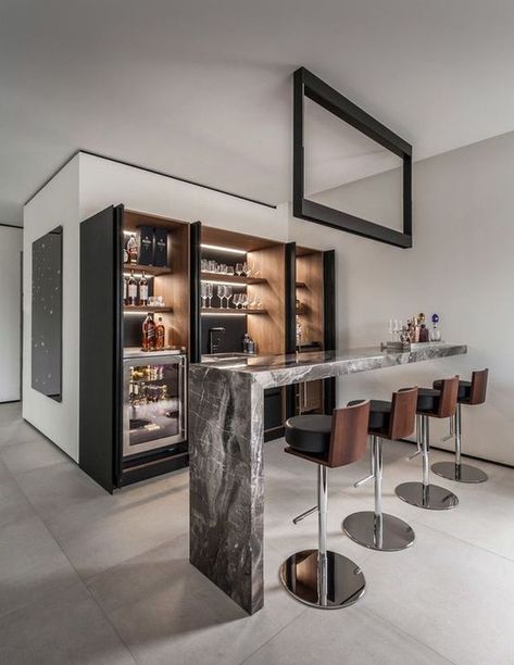 36 Worthy Home Bar Design Ideas for a Cozy Night Gathering ~ Matchness.com Contemporary Home Bar Designs, Modern Home Bar Designs, Bar Mini, Home Bar Rooms, Modern Home Bar, Home Bar Design, Diy Home Bar, Bar Interior Design, Bar Designs