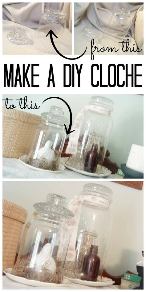 Make a DIY cloche for your home in just minutes!  This inexpensive craft idea is perfect for any home decor! Diy Cloche, Glass Cloche Decor, Crafts For Kids Spring, Kids Spring Crafts, Cloche Ideas, Crafts Dollar Store, Cloche Decor, Halloween Kitchen Decor, Sell Easy