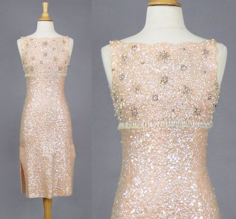 Vintage 1960s Pink Beaded Sequin Dress, 60s Dress, Sequined Wool Knit Wiggle Cocktail Dress, Small 60s Hoco Dress, 1960 Cocktail Dress, 60s Beaded Dress, 1960s Party Dress, Pink 60s Dress, 60s Formal Dress, 60s Party Dress, Vintage Sequin Dress, 1920s Day Dress