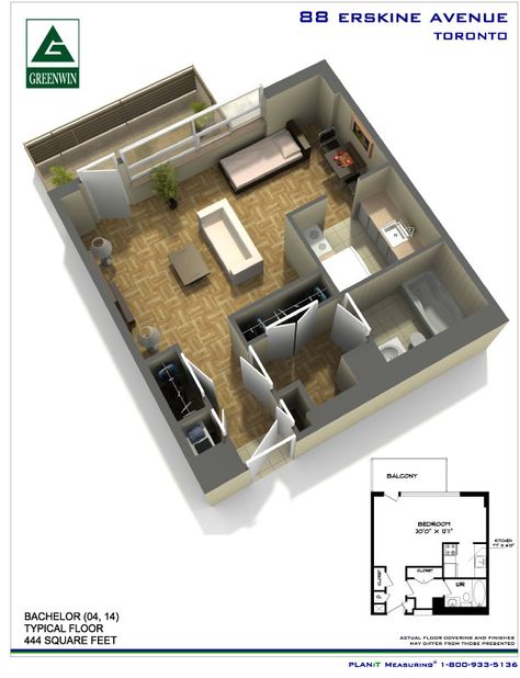 88 Erskine, Toronto, Ontario. Check out our sweet bachelor layout! #bachelor #studio #floor #plan #greenwin / www.greenwin.ca Bachelor Apartment Layout, Bachelor Flat, Bachelor Apartment, Small Apartment Layout, Bachelor Apartments, Toronto Apartment, Studio Floor, Future Room, Apartment Layout