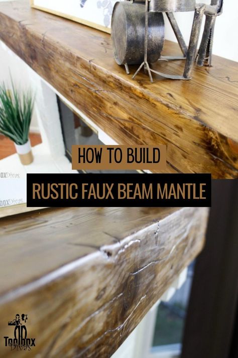 Solid wood beam mantles are heavy and can be extremely expensive. Check out this step by step tutorial and build your own rustic faux beam mantle. Chunky Wood Fireplace Mantle, Make A Shelf Diy, Fireplace Mantle Building Plans, Make A Mantle Diy Fireplace Mantels, Build Your Own Fireplace Stone, Faux Floating Mantle, Diy Hand Hewn Mantle, Diy Fireplace Beam Mantle, Wood Fireplace Makeover Ideas