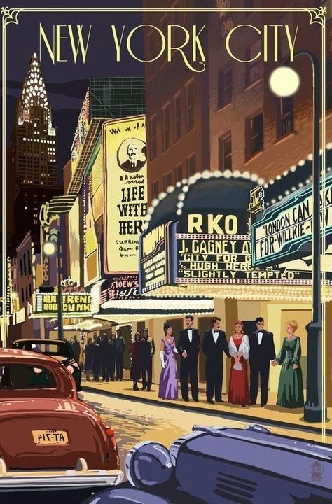 Theater Scene, Arte Jazz, New York Theater, San Myshuno, Theatre Scene, New Yorker Covers, Deco Poster, City New York, Print Wall Decor