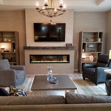 Linear Fireplace Mantle Ideas & Photos | Houzz Linear Fireplace Mantle, Electric Linear Fireplace, Fireplace Mantle Ideas, American Fireplace, Stone Fireplace Mantle, Linear Fireplaces, Wood Fireplace Surrounds, Wood Mantle Fireplace, Custom Fireplace Mantels