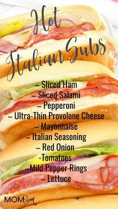 Italian Subs, Sliced Salami, Types Of Sandwiches, Italian Sub, Game Day Appetizers, Cooking Easy, Sliced Ham, Club Sandwich, Provolone Cheese