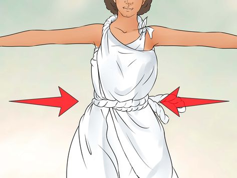 How to Tie a Toga. Once the tuxedo of the Ancient Greeks, the toga is now a favorite dress of Fraternity and Sorority parties everywhere. Read below to learn numerous, no sew, ways to tie a toga. Wear undergarments. You can wear a... How To Tie A Toga, How To Make A Toga, Toga Costume Diy, Toga Party Costume, Diy Toga, Toga Outfit, Greek Goddess Costume Diy, Grecian Hairstyles, Roman Toga