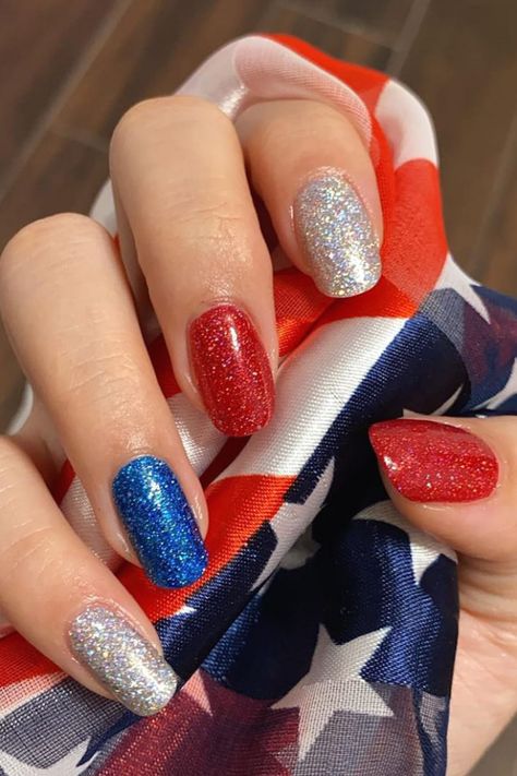 Patriotic Nails Design, Patriotic Nails, Fourth Of July Nails, 4th Of July Nails, July Nails, Blue Nail, Summer Nails Colors, Dipped Nails, Simple Nail Designs