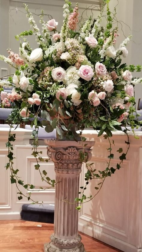 Tall Flower Arrangements Wedding Ceremony, Wedding Pillar Decorations Columns Floral Arrangements, Church Flower Arrangements Altars Ideas, Big Floral Arrangements, Huge Flower Arrangements, Big Flower Arrangements, Tall Flower Arrangements, Tall Floral Arrangements, Large Floral Arrangements