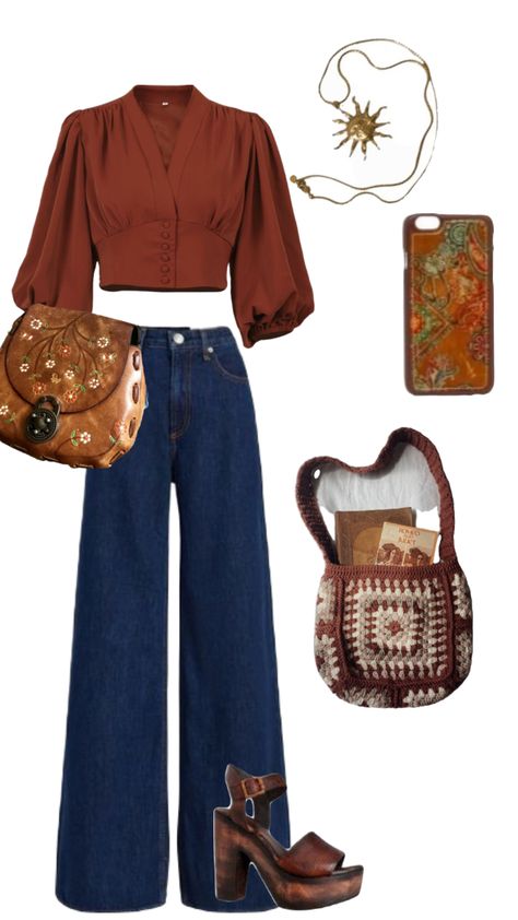 Vintage Vibes Outfit, Seventies Fall Fashion, Boho Outfits 70s, Retro 60s Outfits, 70s Modern Outfits, Vintage 60s Aesthetic Outfits, Outfit Ideas For Italy In September, Retro Vintage Outfits Aesthetic, Retro Core Outfits