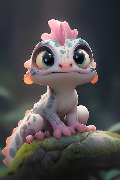 Photo a cute little gecko with a pink he... | Premium Photo #Freepik #photo #dragon-vector #cute-character #furcifer #cute-dinosaur Dragons Cute, Fantasy Cute Creatures, Little Creatures, Cute Dragon Character Design, 3d Dragon, Fairy Character, Dragon 3d, Character Design Concept Art, Cute Character