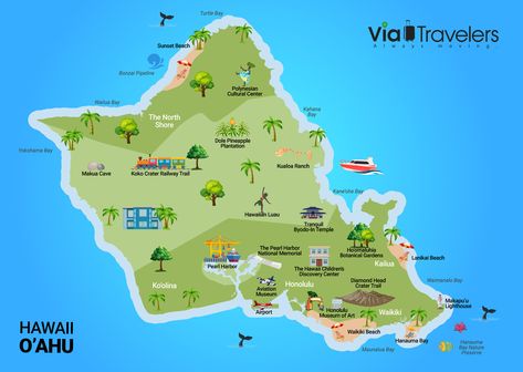 Map Of Oahu, Oahu Map, Waikiki Hawaii Beach, Things To Do In Oahu, Polynesian Cultural Center, Hanauma Bay, Honolulu Waikiki, Hawaii Travel Guide, Travel Trailer Camping