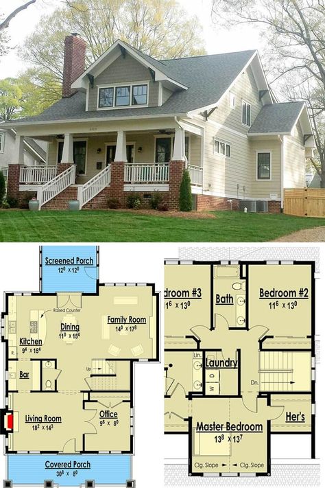 Two Story House Plans, Two Story House, Cottage Style House Plans, Bungalow Homes, 4 Bedroom House Plans, Casas The Sims 4, Craftsman Style House, Sims House Plans, Blue Prints