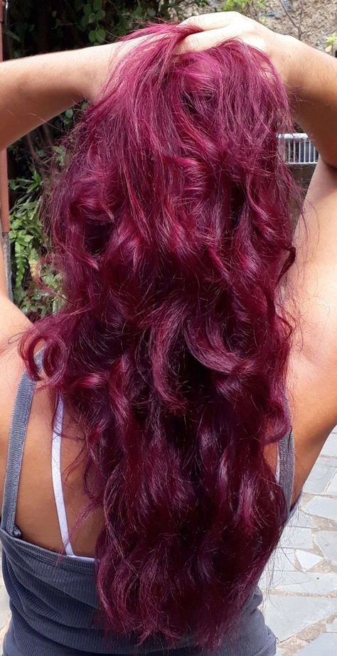 Purple Ish Red Hair, Hair Dye Ideas Without Bleach, Raspberry Colored Hair, Winter Fashion Hair Color, Pink Hair On Dark Hair, Long Colorful Hair, Rosy Pink Hair, Dark Hot Pink Hair, Fusha Hair Color