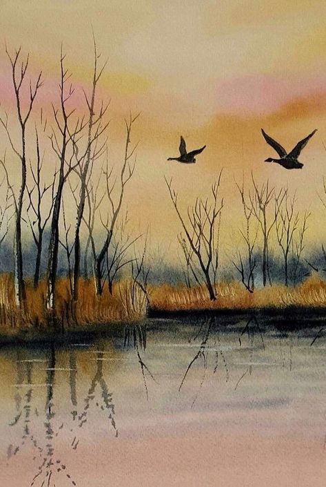 Watercolor Art Landscape, Canvas For Beginners, Watercolor Landscapes, Watercolor Pictures, Watercolour Inspiration, Soyut Sanat Tabloları, Watercolor Paintings Easy, Landscape Art Painting, 수채화 그림