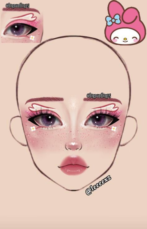 Makeup Hooded Eyes, Make Up Guide, Makeup Charts, Anime Eye Makeup, Makeup Fails, Gyaru Makeup, Face Charts, Makeup Drawing, Hello Kitty Makeup