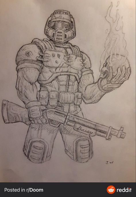 Doom Guy Drawing, Dr Doom Sketch, Doom Eternal Art, Doom Tattoo Game, Doom Guy Fan Art, Doom Slayer Drawing, Doom Eternal Tattoo, Doom Slayer Tattoo, Doom Slayer Art