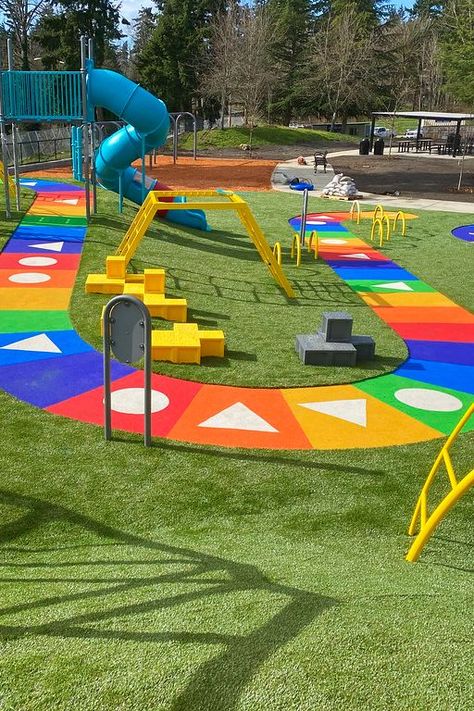 Simple Playground Design, Play Park Design, Daycare Playground Ideas Outdoor Play Spaces, Daycare Playground Ideas, Preschool Playground Ideas, Outdoor Playground Ideas, Childcare Outdoor Environments, Playground Layout, Simple Playground