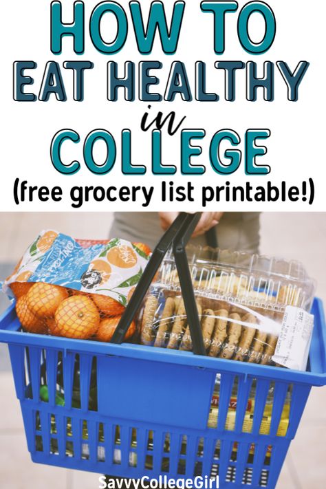 Eating healthy in college doesn’t have to be hard! In fact, it is pretty easy to avoid the freshman 15 if you follow this easy college grocery list and meal ideas. Easy meal ideas to stay fit and on track from freshman year until senior #college #eatinghealthy Healthy Meals In College, How To Cook In College, Lunch For College Students On The Go, Healthy Snack Ideas For College Students, Easy Healthy Snacks For College Students, Meal Plan For College Students Healthy, Healthy Dinners For College Students, Quick College Lunch Ideas, Health College Meals