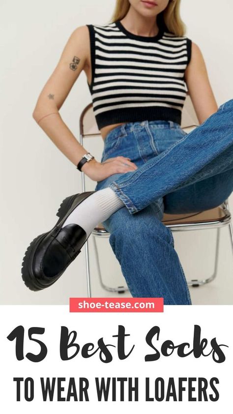 Looking for stylish women’s socks for loafers? Learn how to make your loafers look more stylish with these 15 different socks in Shoe-tease’s comprehensive guide! We'll teach you new styling tips with no show socks with loafers to knee high socks with loafers and how to complete your outfit at shoe-tease.com @shoetease #shoetease #loafers #sockswithloafers #Loafersocks #womensloafers Loafers For Women Outfit Winter, Derby Shoes Women Outfit, Shoes With Socks Outfit, Socks For Loafers, Loafers With Socks Outfit, Outfit With Loafers Women, How To Wear Loafers Women, Socks With Loafers, Loafer Outfits Women