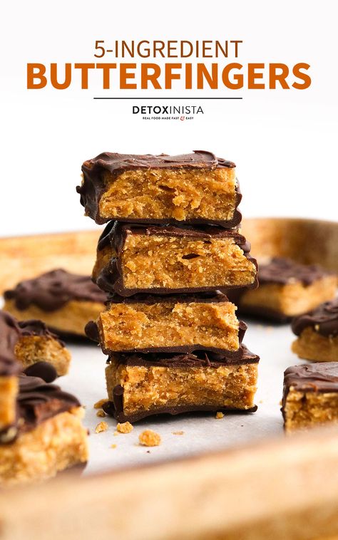 Homemade Butterfingers are made with 5 simple ingredients and NO corn syrup or candy corn. They have a crispy texture & flavor you'll love! Butterfinger Recipes, Homemade Butterfingers, Butterfinger Candy, Change Time, Healthy Candy, Candy Man, Clean Snacks, Bbq Sauces, Candy Recipes Homemade