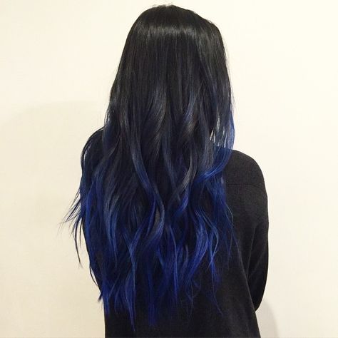 Underlayer Blue Hair, Black And Blue Balayage Hair, Black To Blue Balayage, Black Hair With Blue Ombre, Black To Dark Blue Hair, Black Hair With Dark Blue Balayage, Black Hair With Blue Highlights Long, Black Hair W Blue Highlights, Blue Black Long Hair