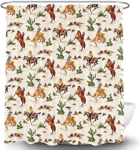 Cowboy Bathroom, Primitive Shower Curtains, Western Shower Curtain, Country Shower Curtain, Cactus Shower Curtain, Sunflower Curtains, Artistic Bathroom, Ride Horse, Theme Bathroom