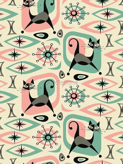 "Mid Century Cat Abstract" T-shirt by studioxtine | Redbubble Mid Century Modern Phone Wallpaper, Mid Century Illustration 1950s, Mid Century Design Graphic, Mid Century Modern Design Graphic, Tattoo Mcm, Mid Century Modern Clothing, Mid Century Graphic Design, Mid Century Modern Graphic Design, Mid Century Patterns