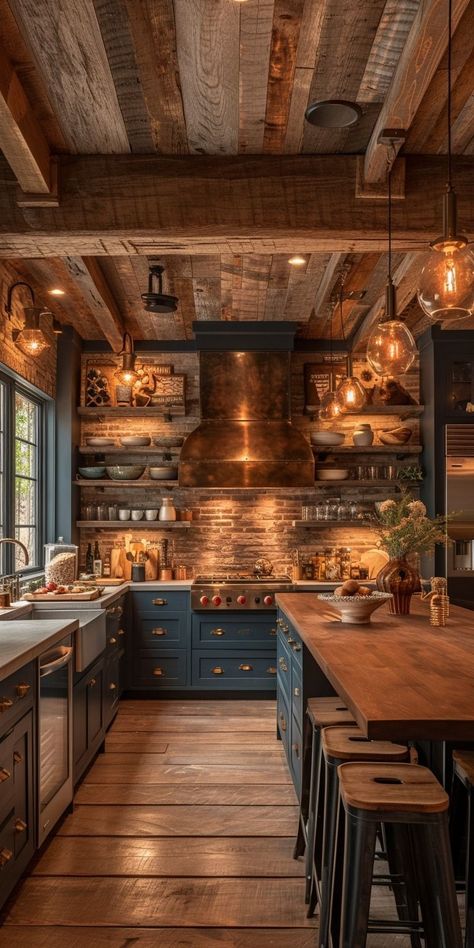 Dapur Rustic, Charm Aesthetic, Casa Hobbit, House Coastal, Kabinet Dapur, Bohemian Kitchen, Rustic Kitchen Design, Cabin Kitchens, Blue Cabinets