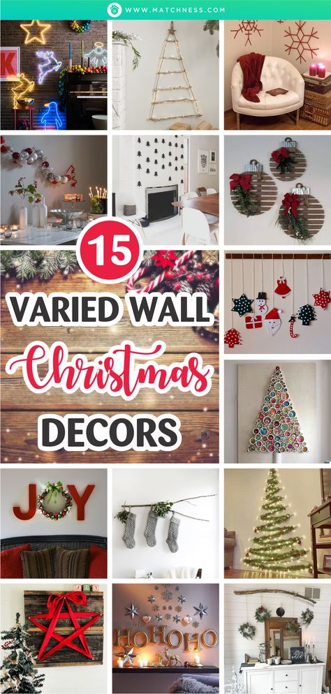 15 Varied Wall Christmas Decors - Matchness.com Christmas Garland Wall Decor, Christmas Feature Wall, Wall Decor For Christmas Diy, Christmas Decor For Blank Wall, Diy Christmas Wall Decorations Easy, Office Wall Christmas Decor, Easy Christmas Wall Decor, Christmas Wall Ideas Decoration, Office Christmas Decorations Wall