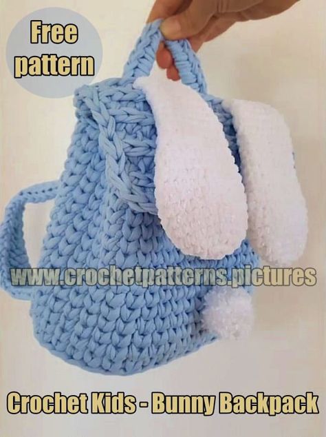 Crochet Kids Bunny Backpack | Free Pattern | Tutorial Video | Crochet Patterns Ideas.#crochetbackpack #kidscrochet #handmadeforkids #crochetfun #backpacklove #kidscrafts #crochetproject #backtoschool #crochetaddict #kidstravel Crochet Backpack For Kids, Crochet Patterns Ideas, Crochet Backpack Pattern, Bunny Backpack, Free Crochet Bag, Crochet Kids, Bunny Bags, Crochet Rug Patterns, Crochet Toddler