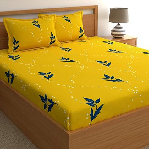 Home 100% Cotton Fitted King bedsheets with 2 Pillow Covers Cotton, 140tc Floral Yellow bedsheets for Double Bed Cotton 6x6.5 ftSize   	King Bedsheet Ideas, Bedsheets Ideas, Bedsheets Designs, Bed Sheet Painting Design, Sheet Painting, Mandir Decoration, Bed Cover Design, Designer Bed Sheets, King Bed Sheets