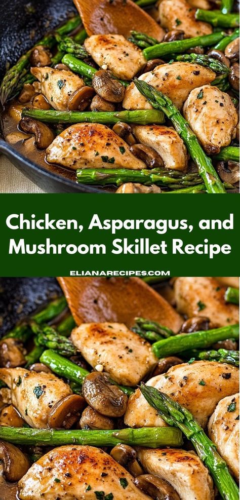 Searching for chicken meals that are quick and healthy? Try this Chicken, Asparagus, and Mushroom Skillet recipe. It’s one of the top chicken breast recipes, great for dinner recipes for family. Chicken Asparagus Mushroom, Mushroom Skillet, Chicken And Mushrooms, Asparagus And Mushrooms, Chicken Skillet Recipes, Healthy Chicken Breast, Chicken Asparagus, Chicken Breast Seasoning, Chicken Meals