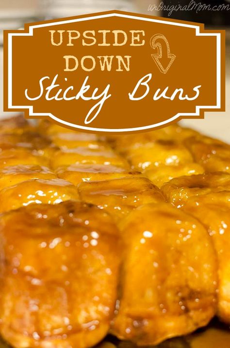 Upside Down Sticky Buns made with frozen bread dough rolls. Perfect for morning tailgates or overnight guests! Vegan Sticky Buns, Easy Sticky Bun Recipe, Homemade Sticky Buns, Easy Sticky Buns, Caramel Sticky Buns, Rhodes Bread, Cinnabon Rolls, Cinnamon Sticky Buns, Crumb Cakes