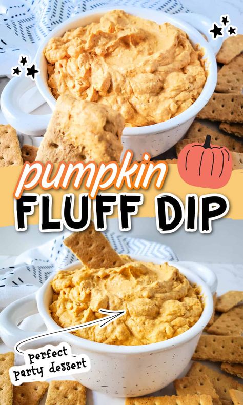 This pumpkin dip is a perfect addition to your fall menu. Loaded with the beloved pumpkin spice flavor, this dip is a tasty dessert for your family. Serve this pumpkin fluff dessert dip with graham crackers, cookies, or whatever your heart desires! Thanksgiving Dessert Dips, Pumpkin Fluff Dessert, Cracker Dip Recipe, Dip With Graham Crackers, Pumpkin Dessert Dip, Graham Cracker Dip, Fluff Dip, Pumpkin Fluff Dip, Graham Cracker Dessert