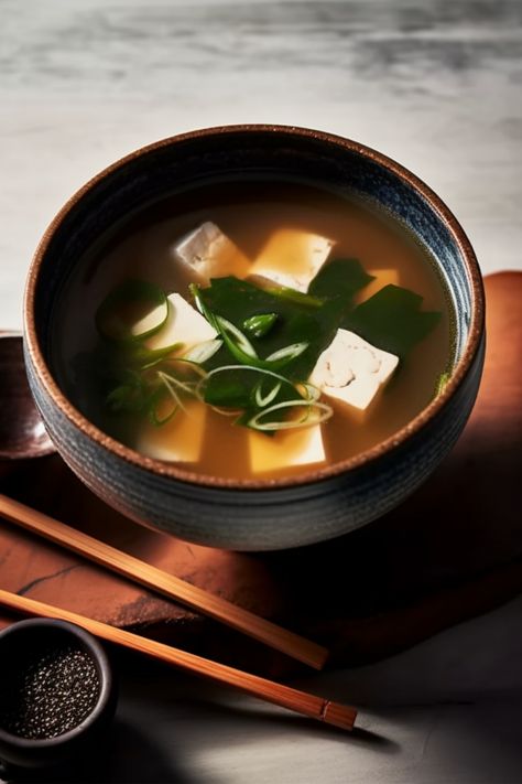 Miso soup is a traditional Japanese soup that has been enjoyed for centuries. It is a simple and healthy soup made from miso paste, which is a fermented soybean paste, and dashi, a broth made from dried bonito flakes, seaweed, or other ingredients. Miso Soup Aesthetic, Japanese Food Healthy, Japanese Healthy Food, Photo Japon, Liquid Fast, Traditional Japanese Food, Japanese Noodle Dish, Japanese Meals, Mafia Princess