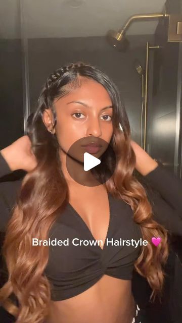 Tee💕🍬 on Instagram: "First try on the Braided Crown Hairstyle 🩷 . . . #hairideas #hairstyles #braidedcrown #hairinspo #hairinfluencer #contentcreator" Crown Braid Hair Down, Braid Crown With Curls, Braids Crown Hairstyles, French Braid Headband Tutorial, How To Do The Braided Headband, Cute Hairstyles Headband, How To Do A Braided Crown, Braid Crown Half Up Half Down, Braided Headband Hairstyle Black Women